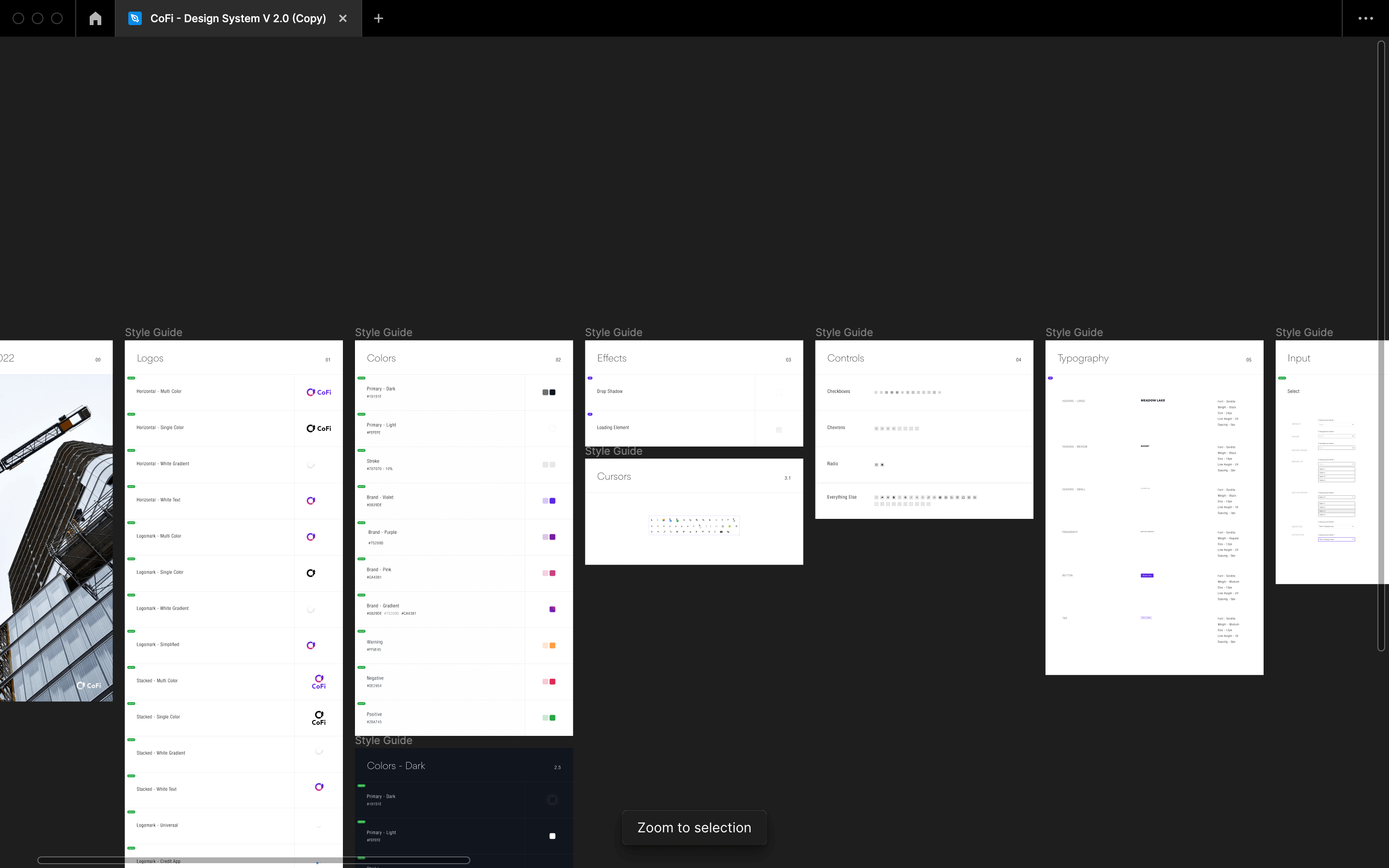 CoFi design system showing fewer frames, zoomed in
