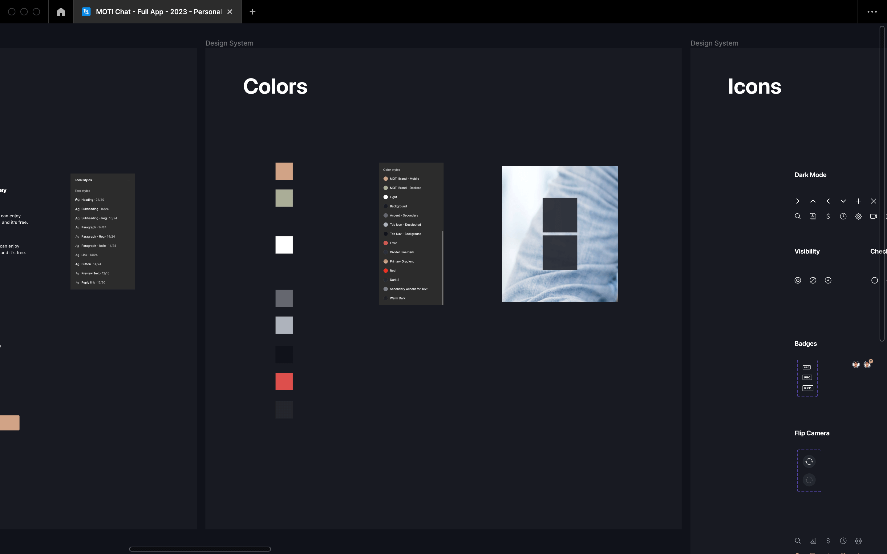 MOTI design system closer up showing colors