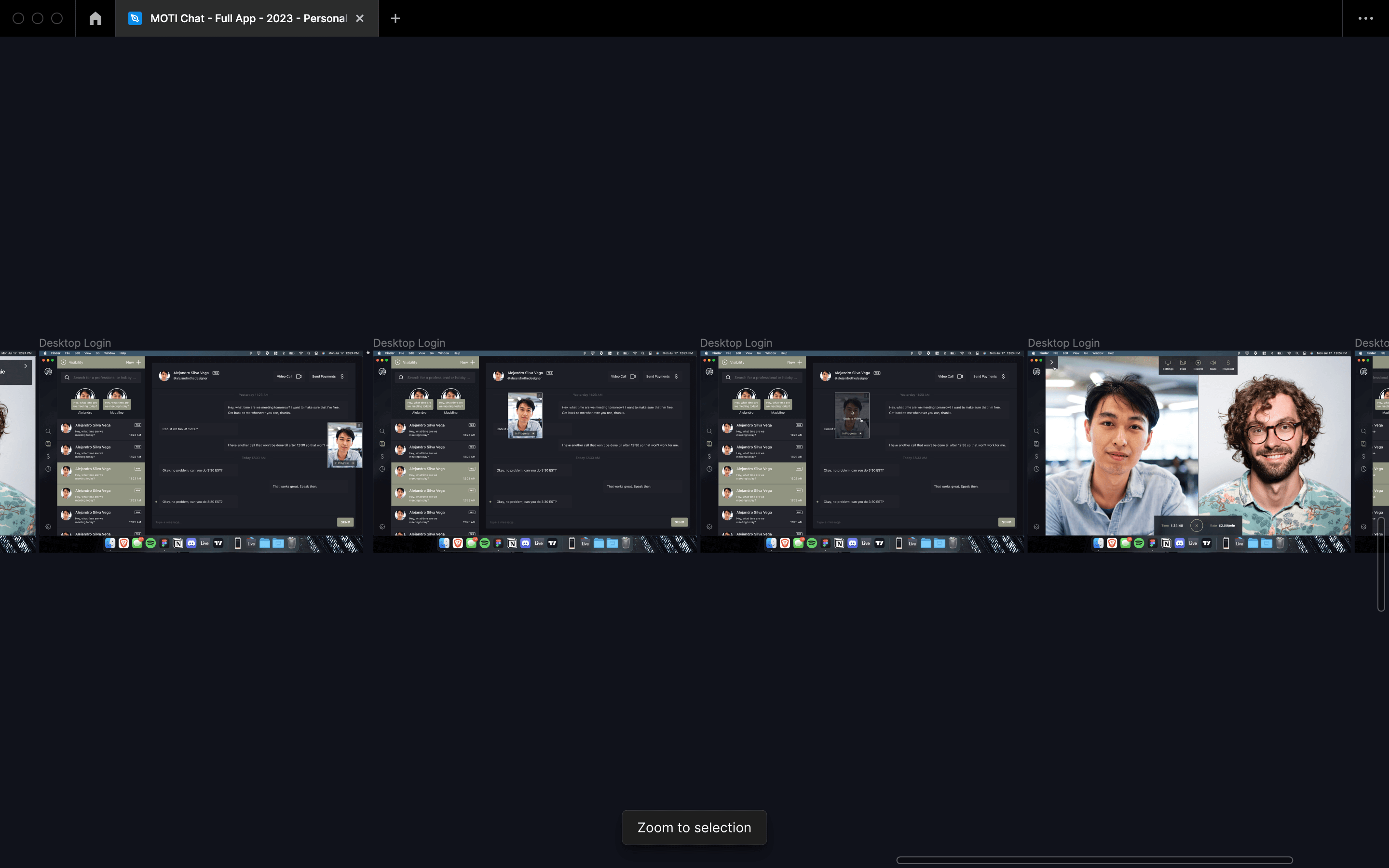 MOTI desktop app showing picture in picture example when exiting video call to reply to a message, then coming back to the call closer up