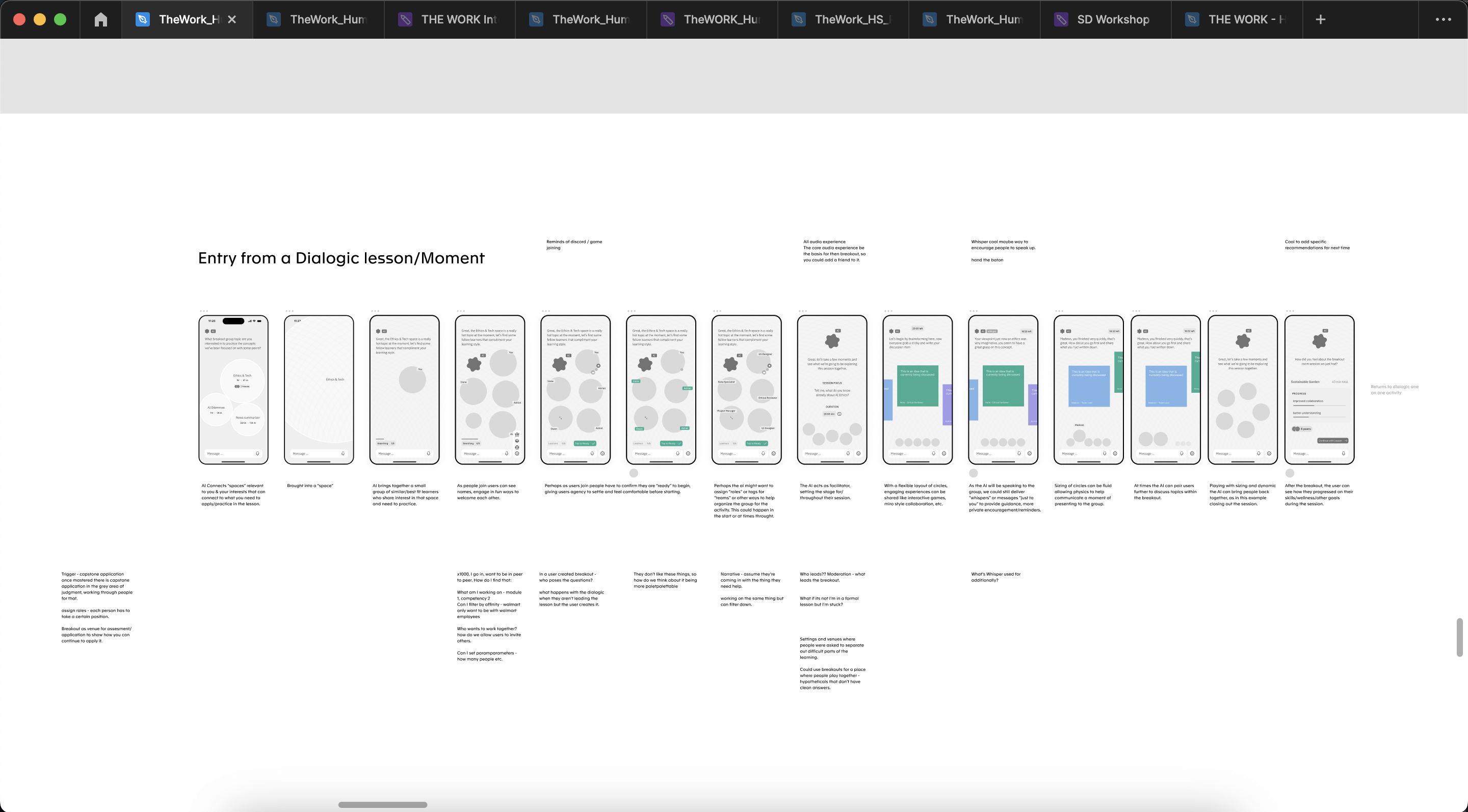Human Systems external collaborative discovery session showing phones and community breakout room screens