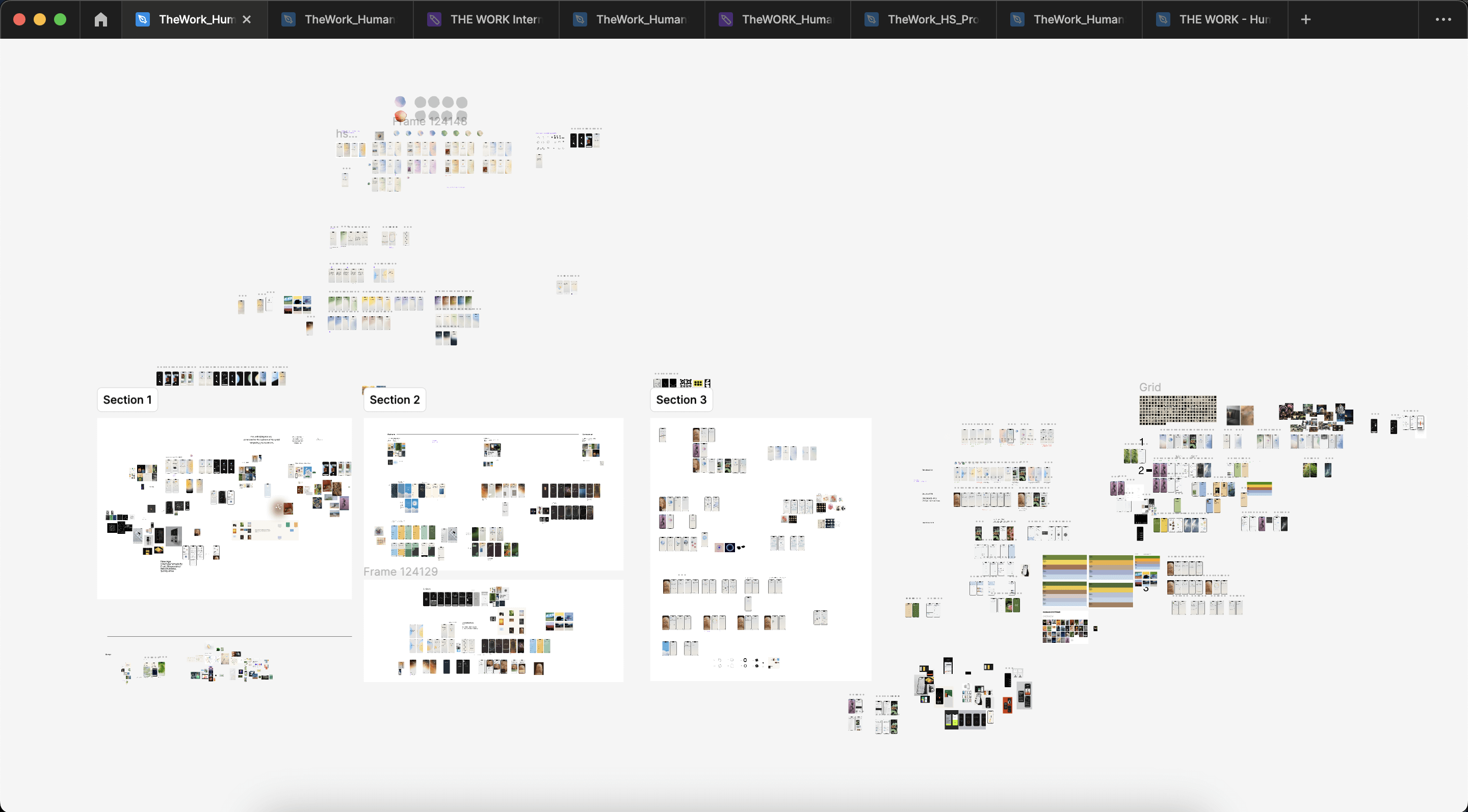 Human Systems beginning exploration screens in Figma, zoomed out a ton of screens 2