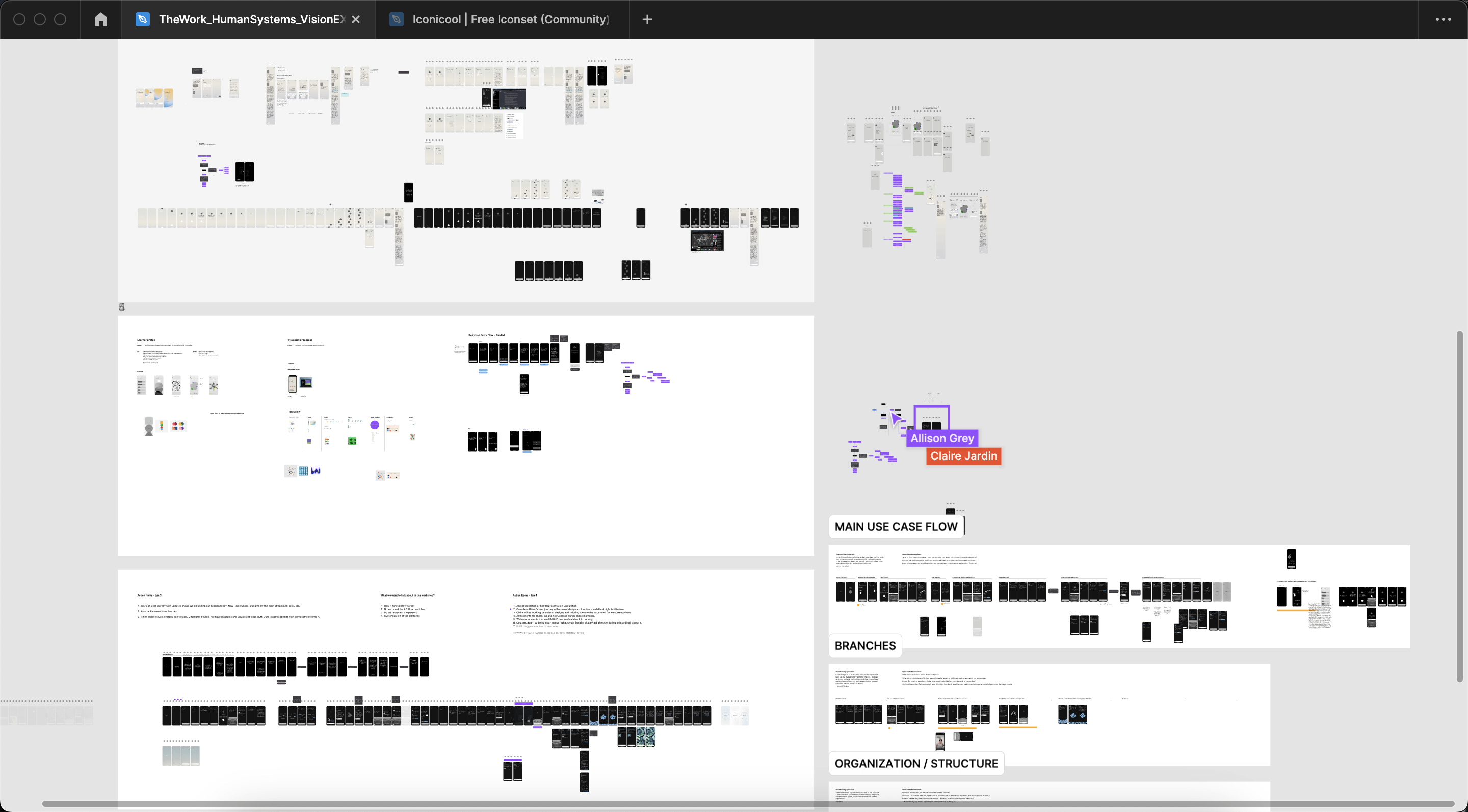 Human Systems beginning exploration screens in Figma, zoomed out a ton of screens